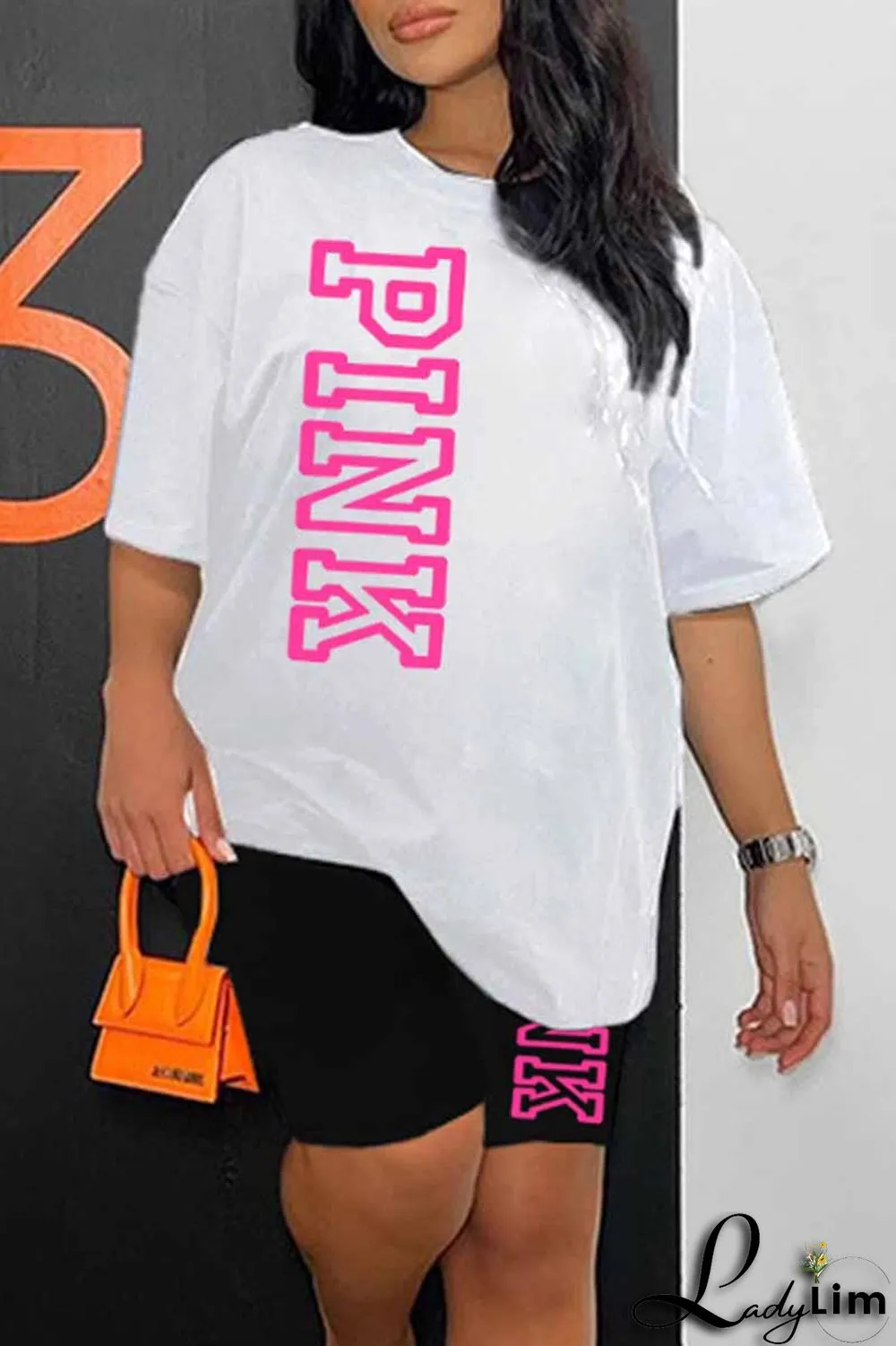 Ginger Casual Print Letter O Neck Short Sleeve Two Pieces
