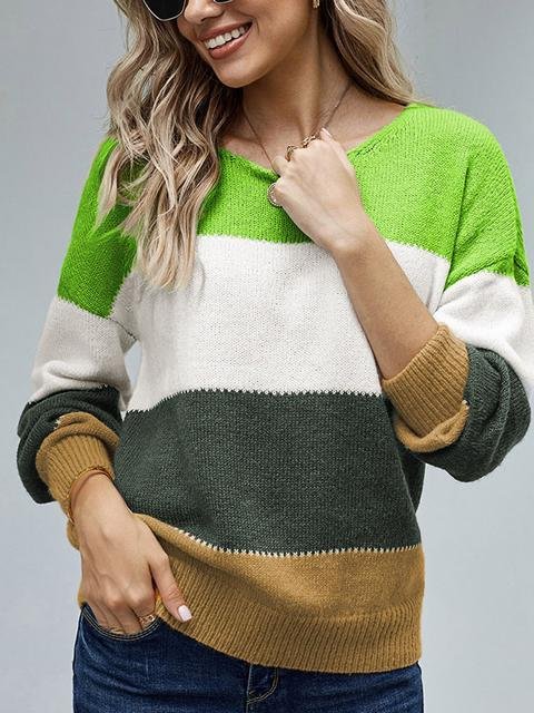 Pullover Colorblock Winter Sweater-elleschic