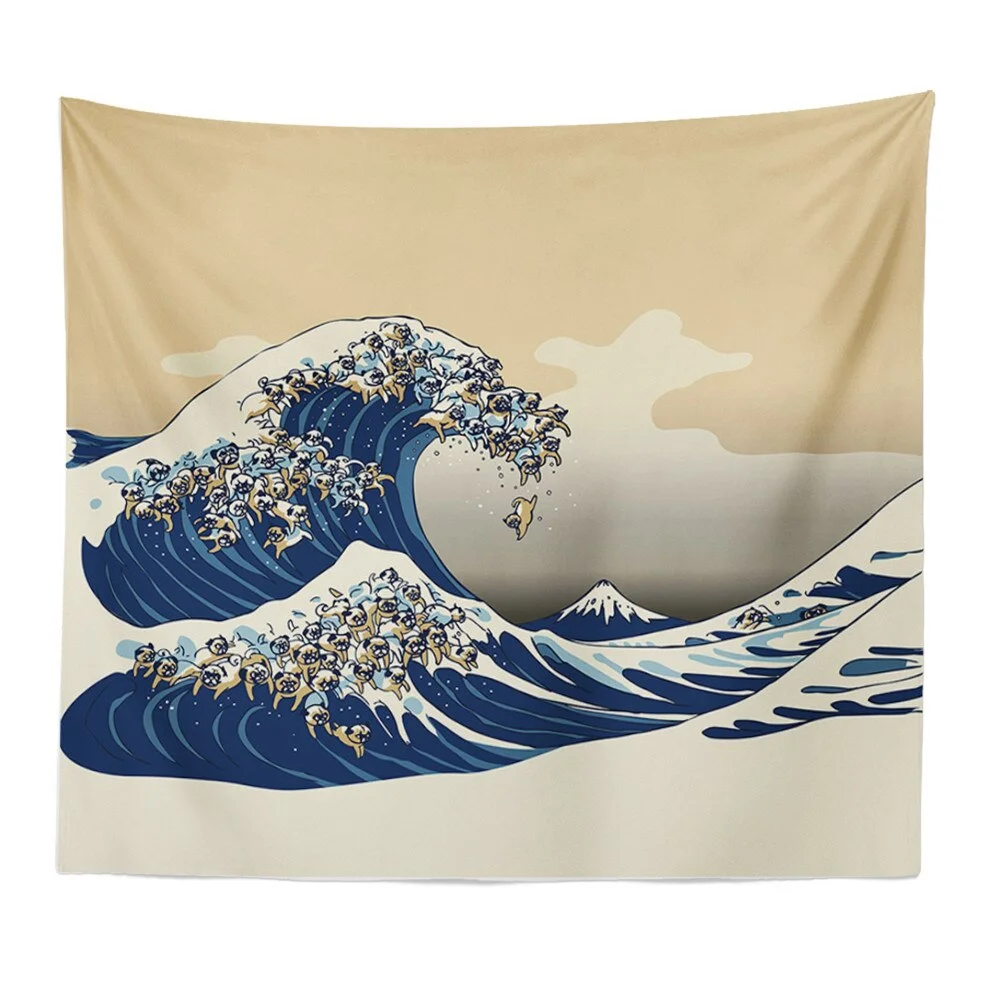 Japanese-style Wall Hanging Tapestry Printed Ocean Waves Boho Decor Wall Cloth Tapestry Hippie Wall Hanging Tapestry Home Decor