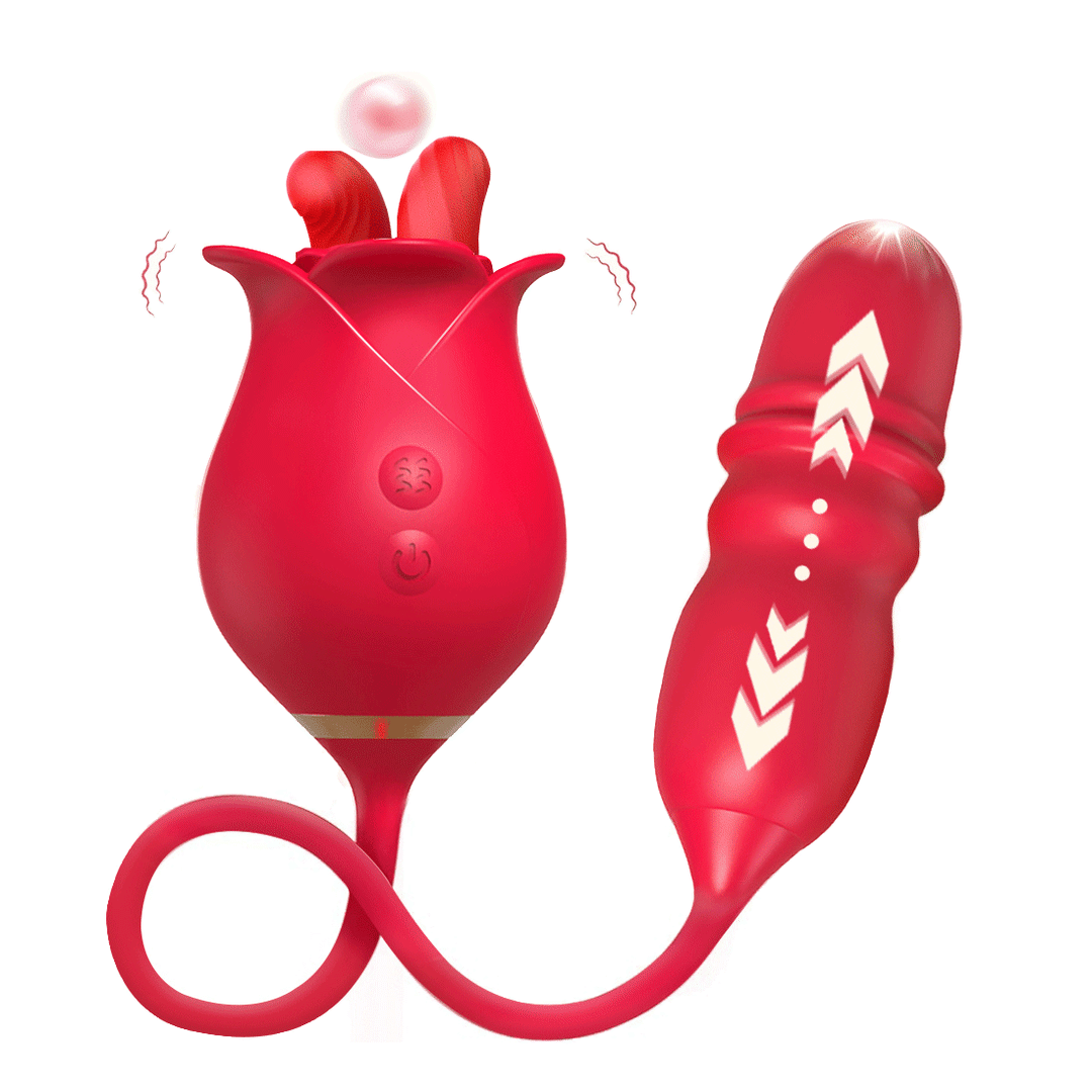 Romeo 2.0 Version Double-pistil Tongue-licking & Thrusting Rose Vibrator - Rose Toy