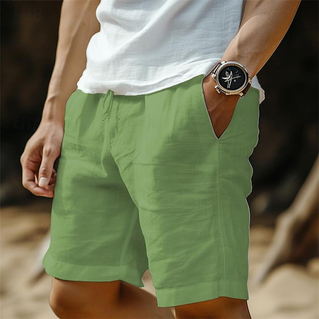 Men's Linen Pocket Drawstring Elastic Beach Surf Shorts / TECHWEAR CLUB / Techwear