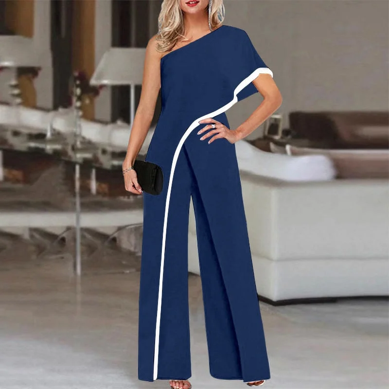 Wide Leg Rompers Casual Palazzo VONDA 2022 Women Playsuits Loose Solid Sexy One Shoulder Jumpsuits Summer Office Party Overalls