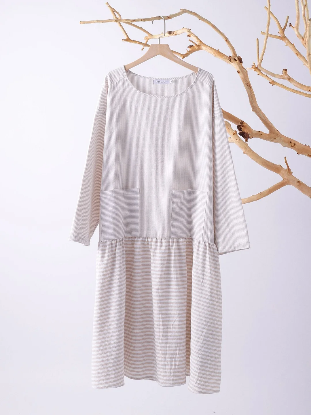 3/4 Sleeve Patch Casual Crew Neck Casualdress