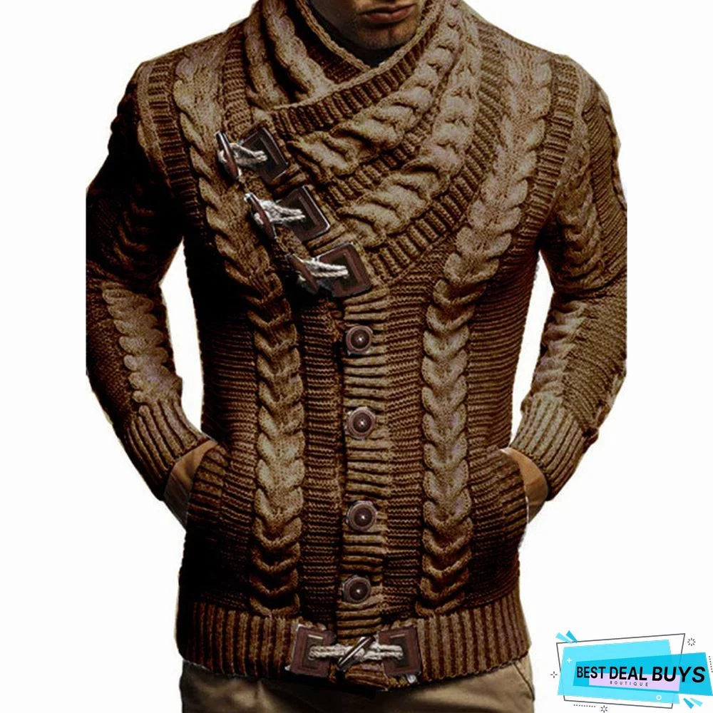 Men's Turtleneck Button Knitted Coat Sweater Large Size