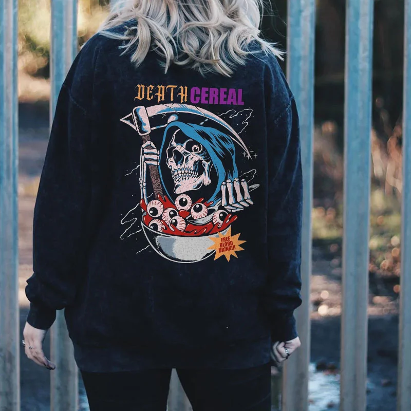 DEATH CEREAL FREE BLOOD DRINK Grim Reaper  Black Print Sweatshirt