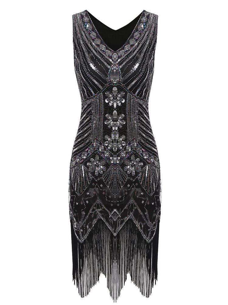 1920s Sequined Fringe Dress
