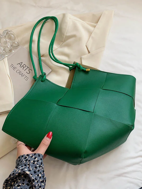 Woven Split-Joint Solid Color Geometric Handbags Bags