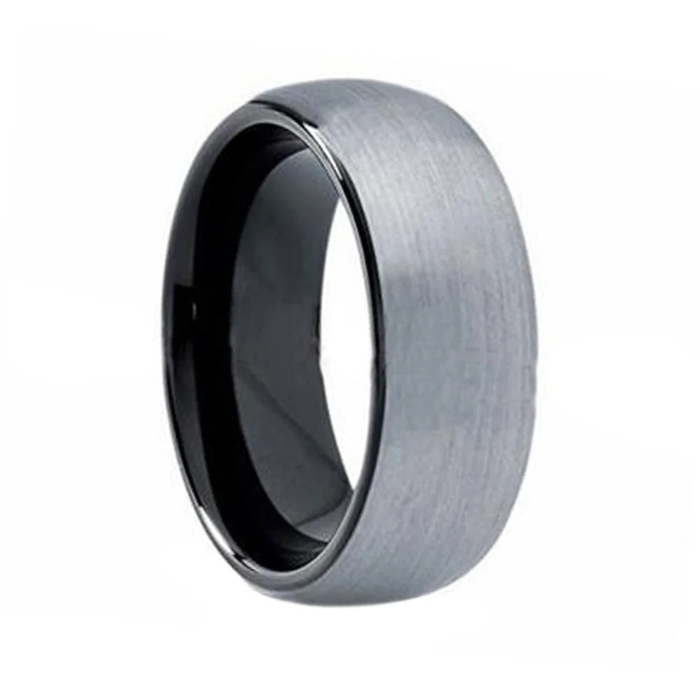 6MM 8MM Black Domed Tungsten Width Two Tones High Polished For Men Rings