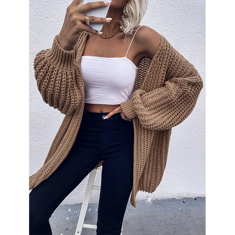 Wongn Wongn And Winter New Fashion Knitting Temperament Commuter Black Cardigan Pure Color Long Sleeve Coat Sweater Women's Clothing