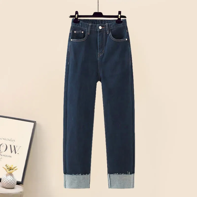 Lattice Print Drawstring Lapel T-Shirt Loose Denim Pants