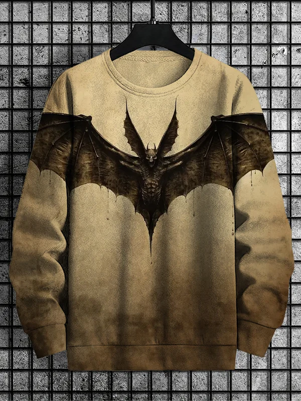 Men's Retro Bat Halloween Gothic Mysterious Print Casual Sweatshirt