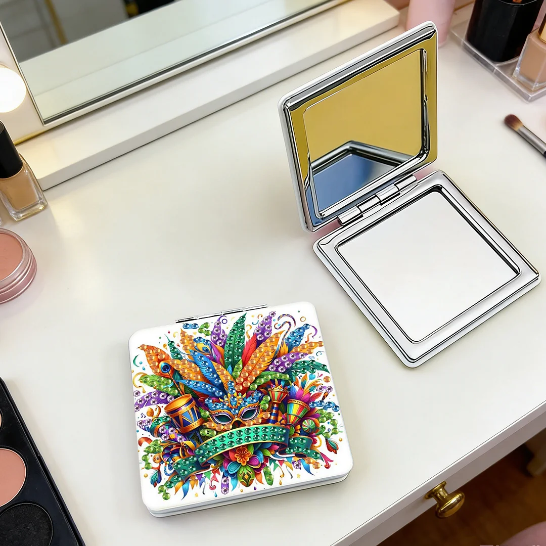 Mask-1 DIY Special Shaped Diamond Painting Compact Mirror Kits Diamond Art Painting Pocket Mirror for Beginners Adults Art Craft Woman Gifts