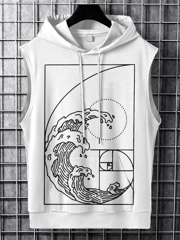 Men's Fibonacci Wave The Golden Ratio Print Hooded Tank Top