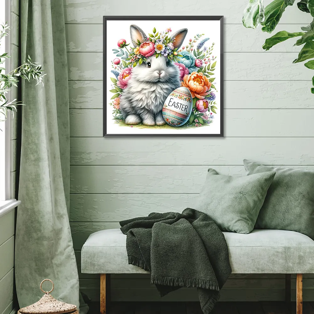Diamond Painting - Full Square Drill - Easter Rabbit Flower(Canvas|45*45cm)