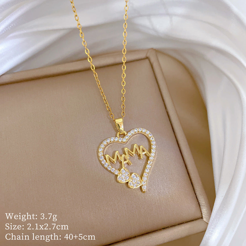 Copper Micro-Inlaid Heart Fashion Gorgeous Full Diamond Necklace Women’S Versatile Clavicle Chain Titanium Steel