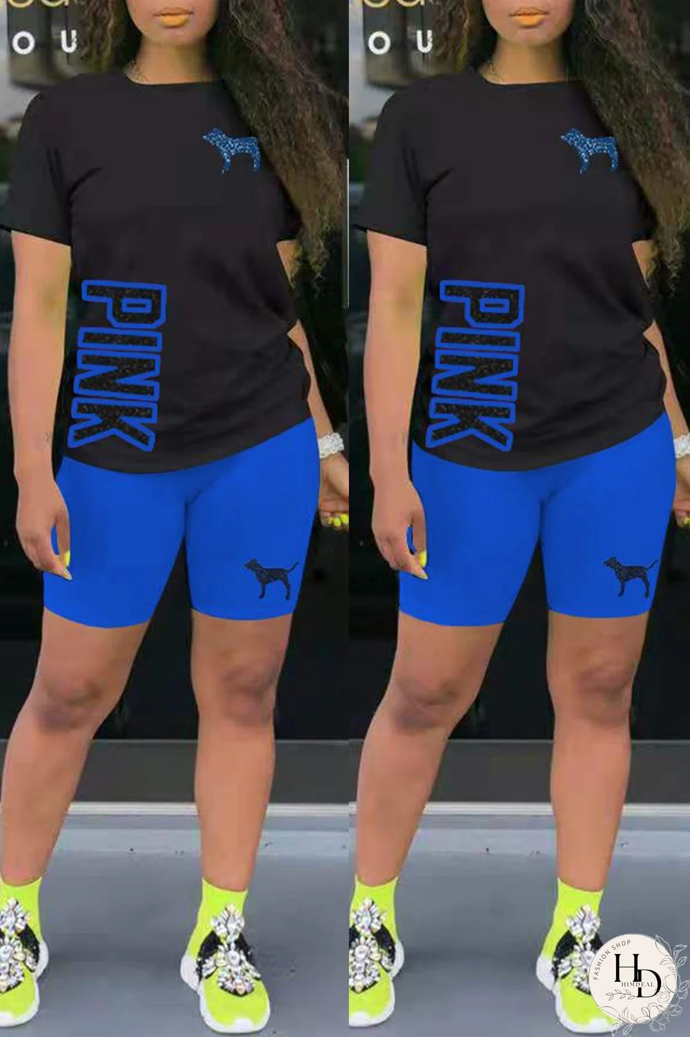 Red Fashion Casual Letter Print Basic O Neck Short Sleeve Two Pieces