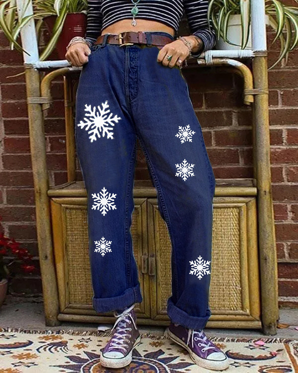 Christmas Collection Snowflake Loose Jeans