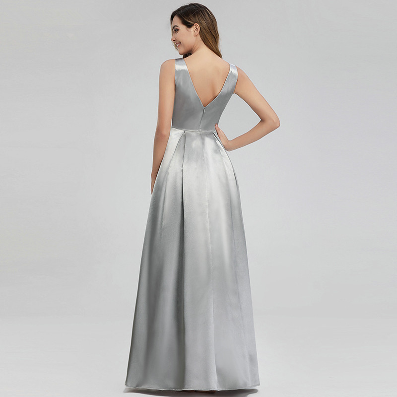 grey satin evening gown