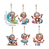 (US Local)6Pcs Double Side Special Shape Optimistic Old Lady Diamond Art Craft Keychain