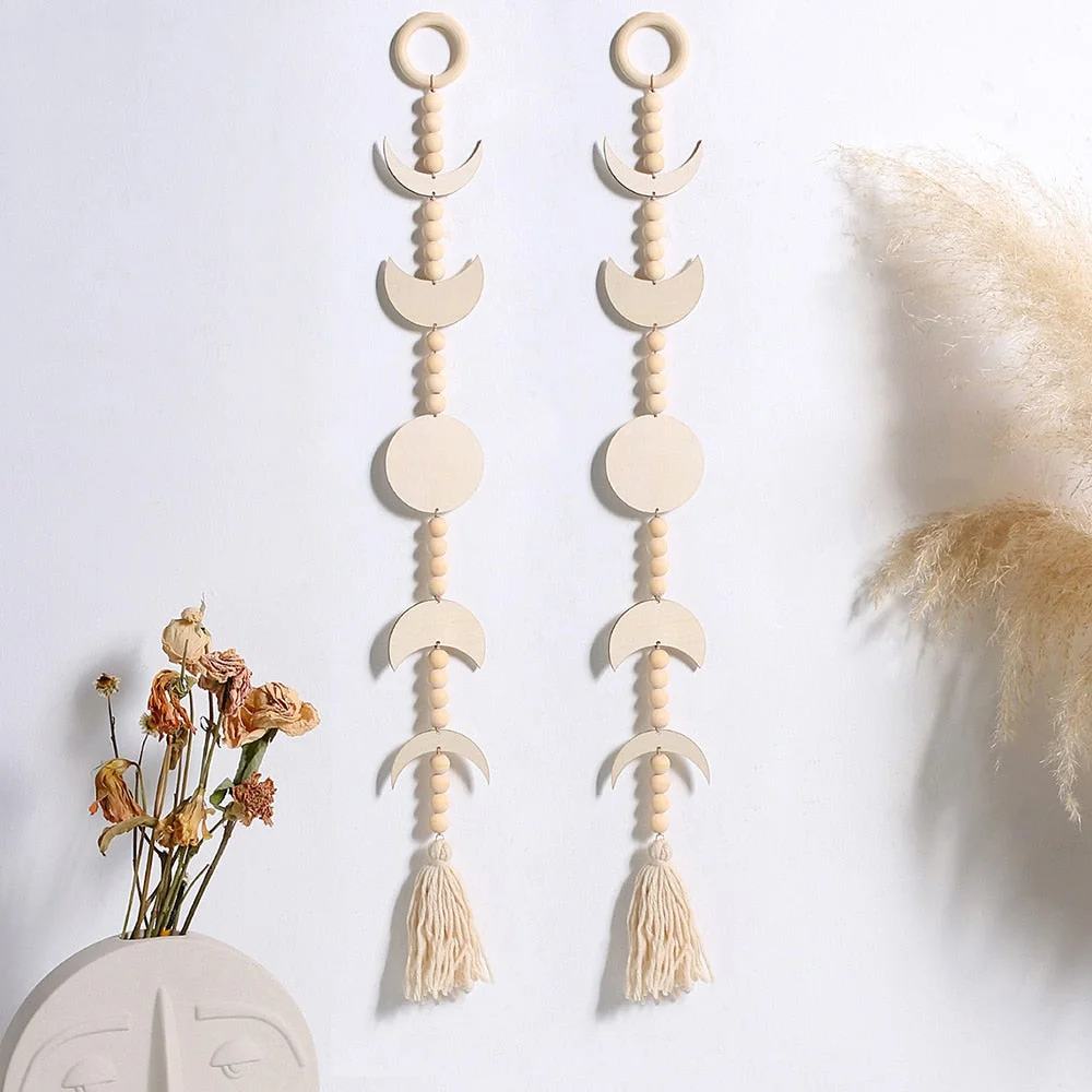 Moon Phase Wall Hanging Ramadan Decoration Wood Beaded Garland With Tassel Boho Home Decor Farmhouse Moon Decor Room Decoration