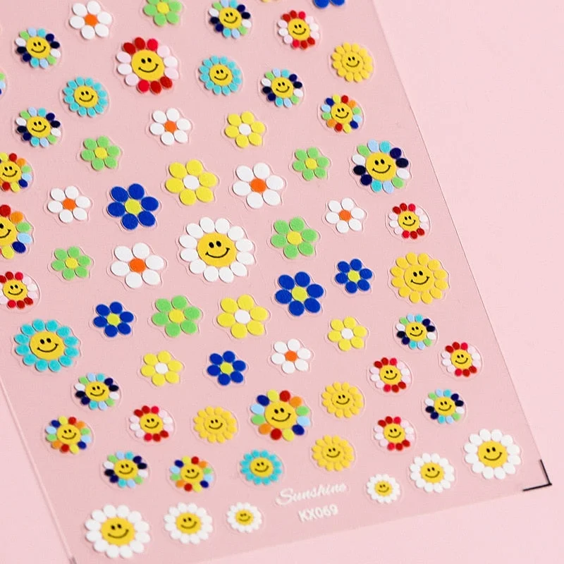 1 Sheet 5D High Quality Ultra-Thin Adhesive Smiley Nail Art Stickers Spring and Summer Cute Smile DIY Manicure Decal Decoration-Nail Inspo