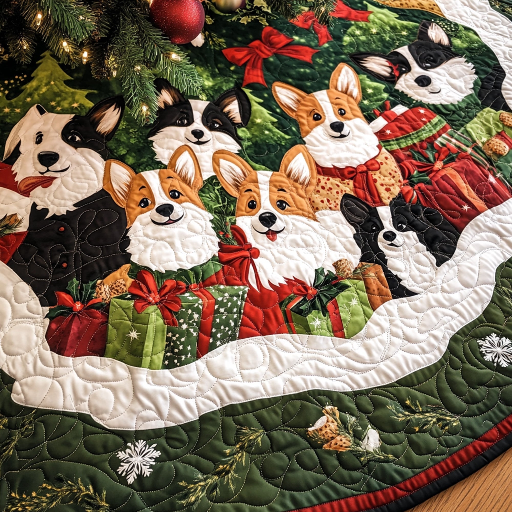 Corgi Christmas Joy Quilted Christmas Tree Skirt NCU0PT2057