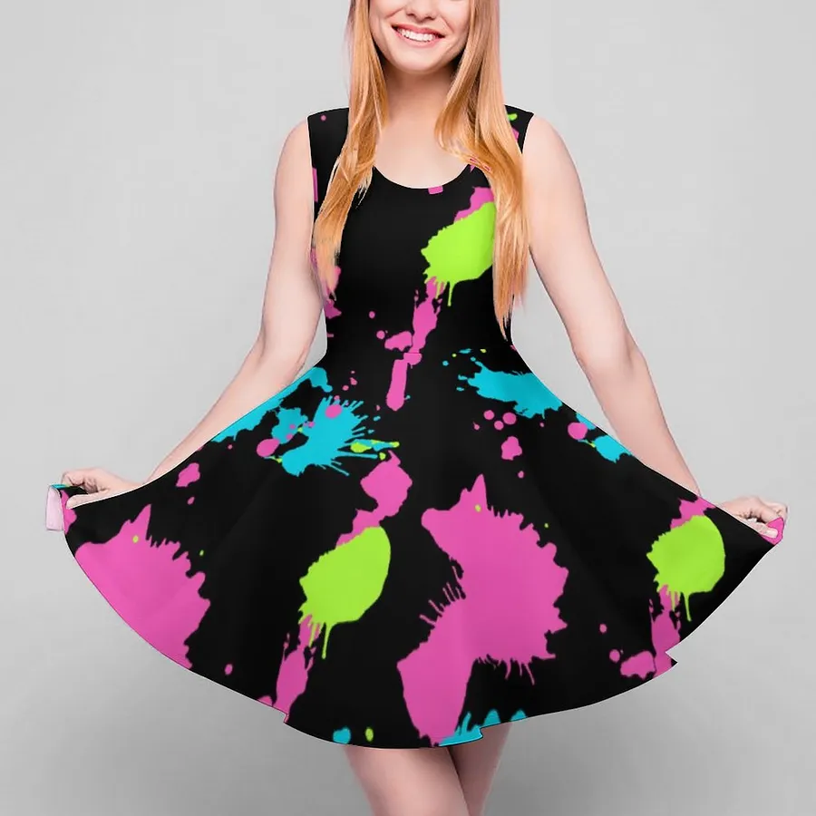 neon paint splatter dress Neon Splatter Paint Sleeveless Dress Women's Evening Dress Womans Clothing