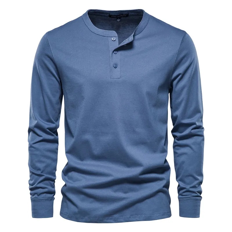 Men's Quality Henley Collar Long Sleeve T-Shirt 100% Cotton | ARKGET