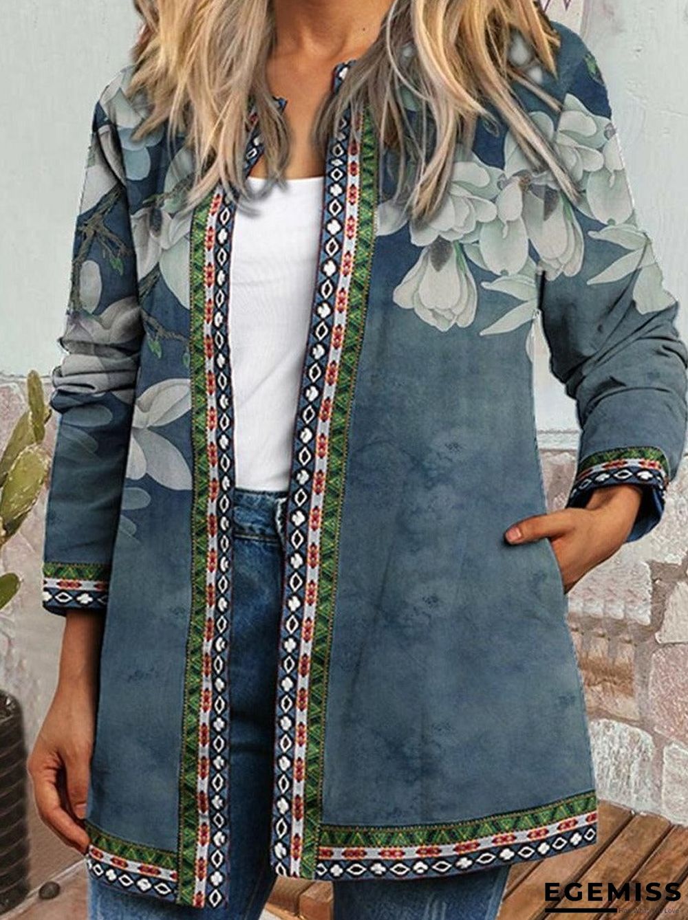 Casual Retro Ethnic Print Long-Sleeved Jacket | EGEMISS
