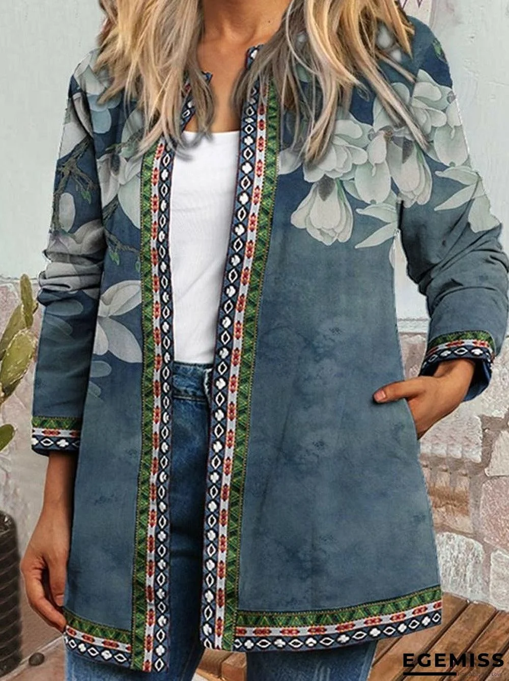 Casual Retro Ethnic Print Long-Sleeved Jacket | EGEMISS