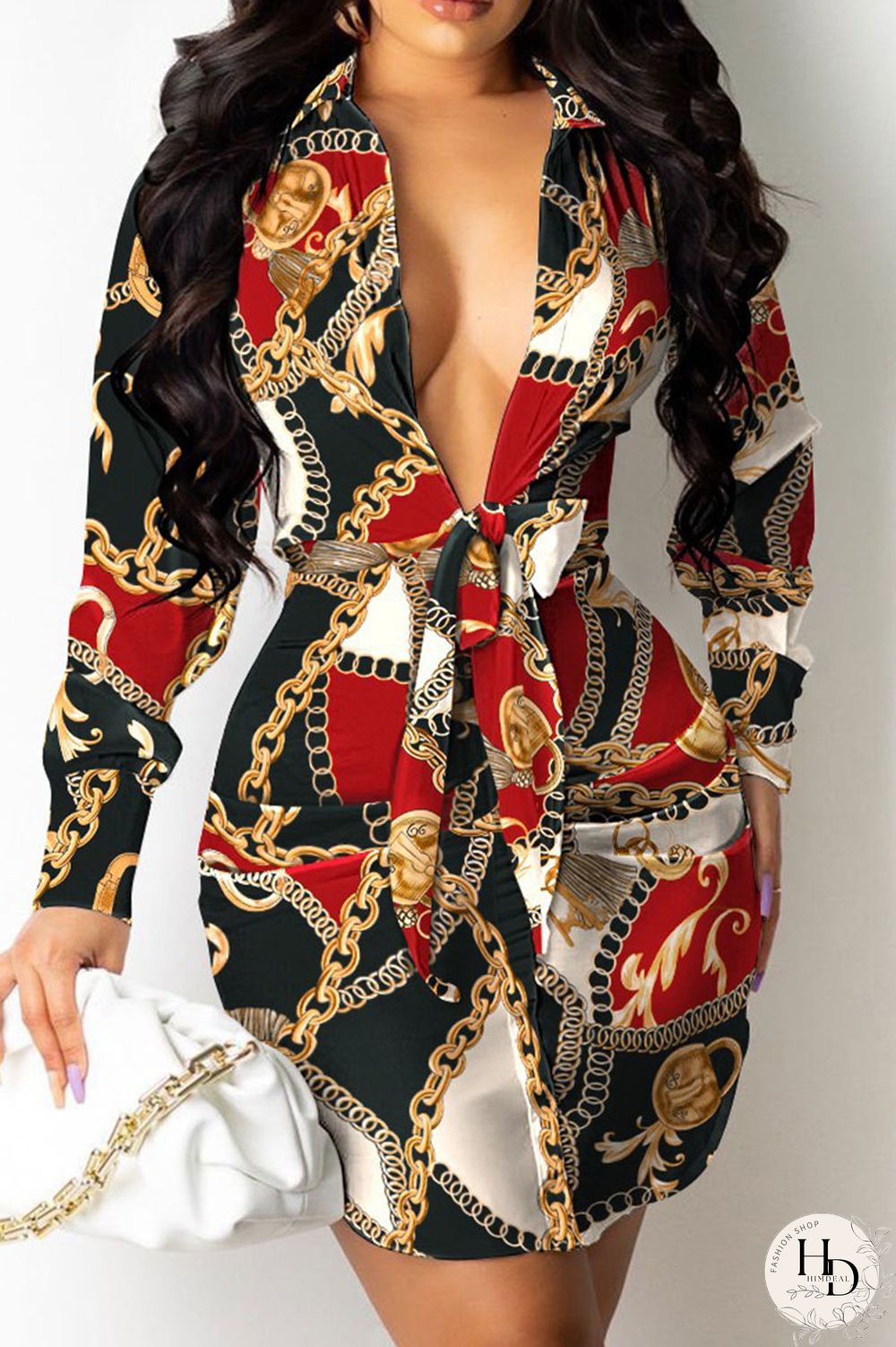 Black Yellow Sexy Solid Bandage Patchwork V Neck Shirt Dress Dresses