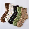 3D Jacquard Floral Medium Height Women Socks 10 Pairs