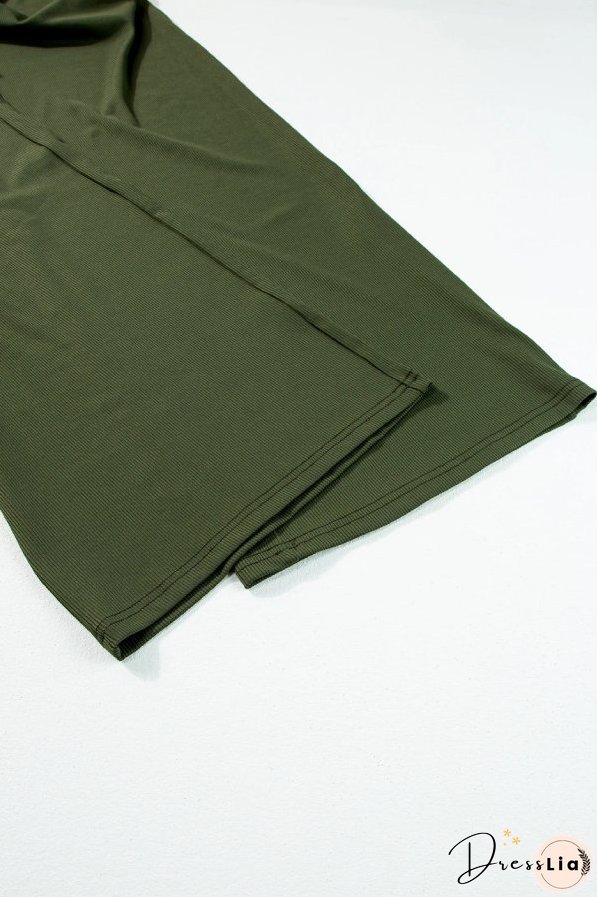 Moss Green Sleeveless V Neck Ruched Wide Leg Jumpsuit