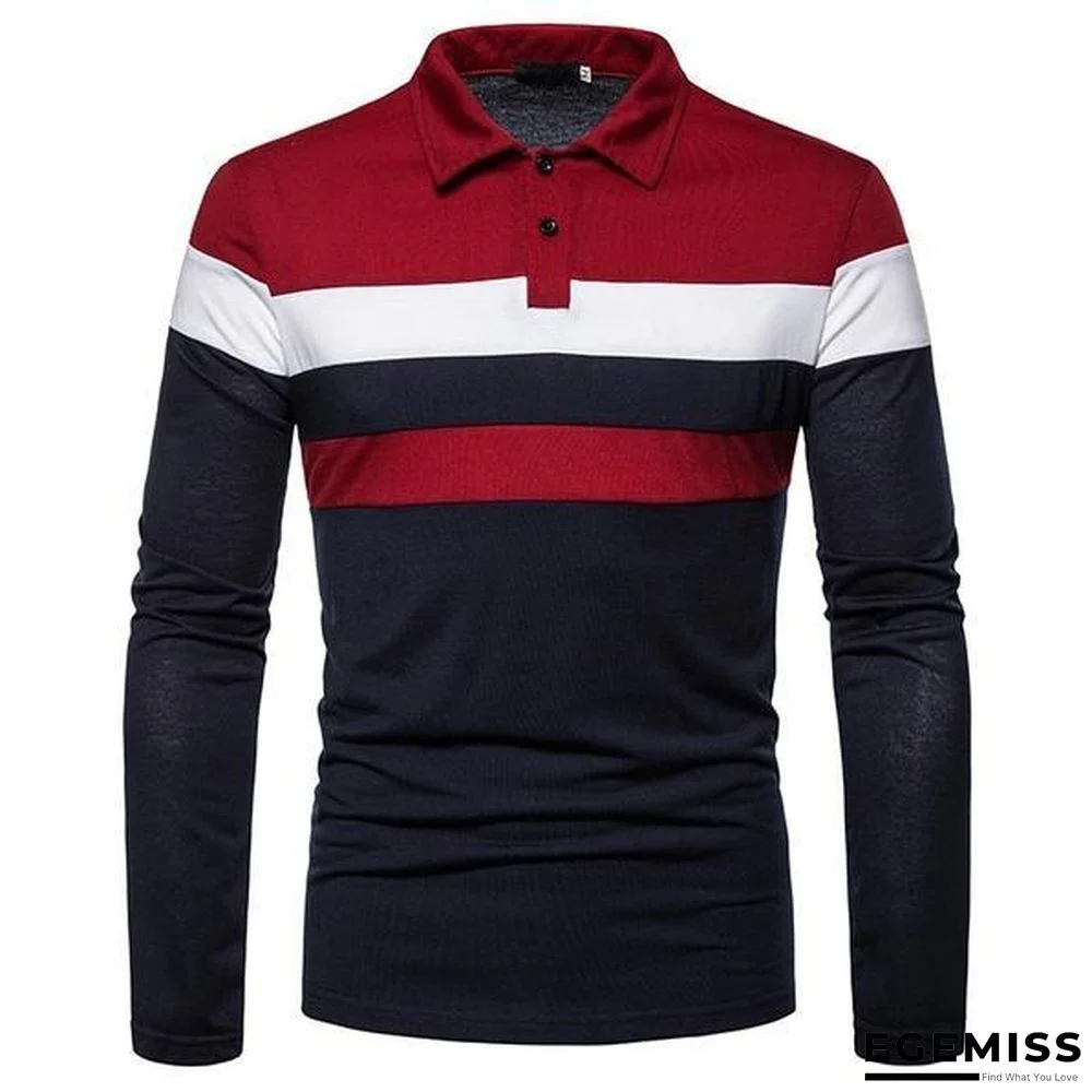 Fashion Men Lapel Long Sleeve Tri-color Striped Stitching Shirts | EGEMISS