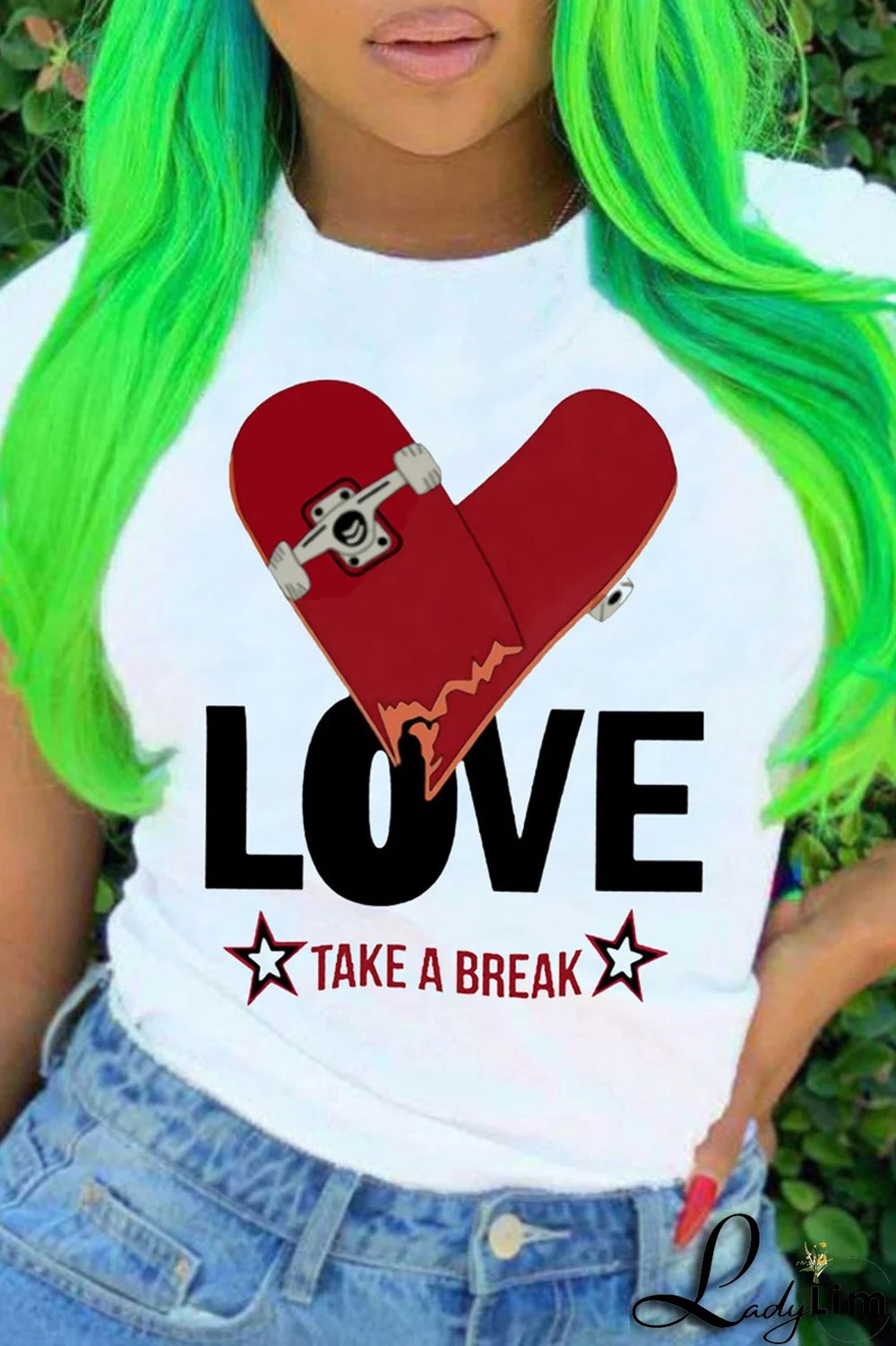 White Fashion Casual Print Basic O Neck T-Shirts