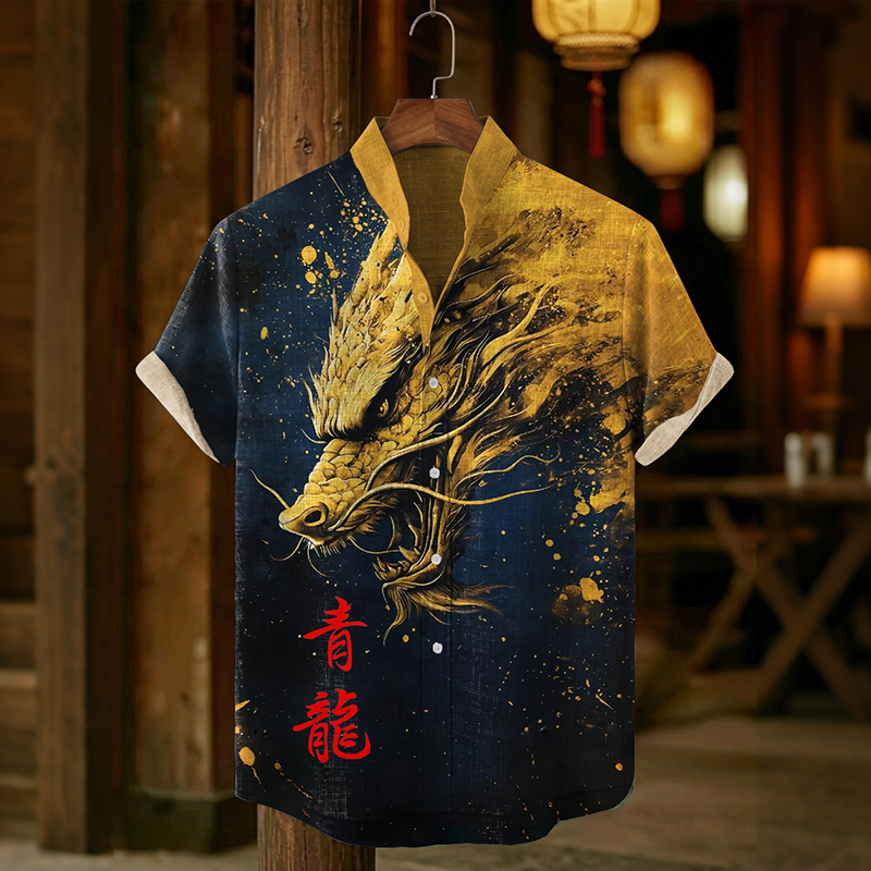 Dragon Color-blocked Print Shirt elevenforest