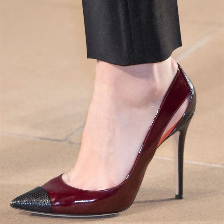 Burgundy and Black Pointy Toe Stiletto Heel Pumps Vdcoo
