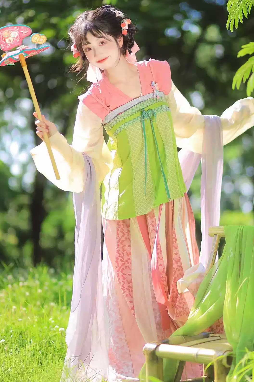 Tang Dynasty Pink Qi Xiong Hanfu Dress For Chinese Style - yinluo 樱络 Stupa Stones