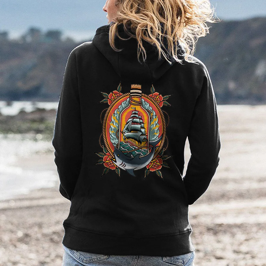 On The Whale, The Sailboat In The Bottle  Printed Women's Hoodie