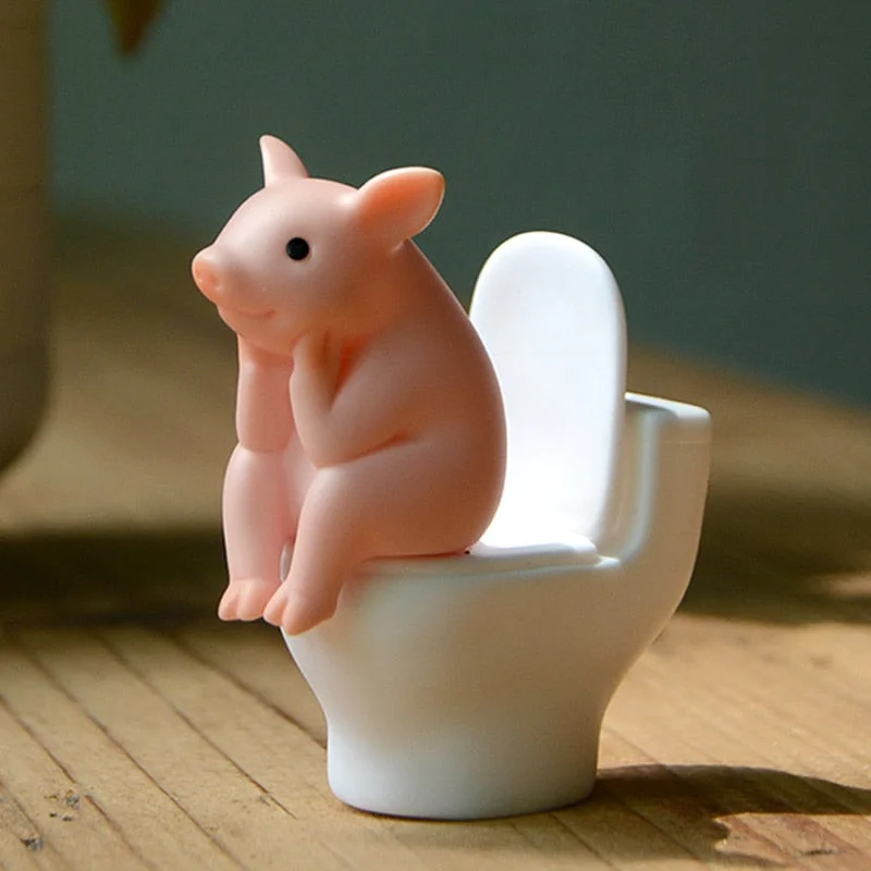 Cute Pig Sitting on Toilet Animal Pig PVC Model Action Figure Decoration Mini Kawaii Toy for Kids Children's Gift Home Decor