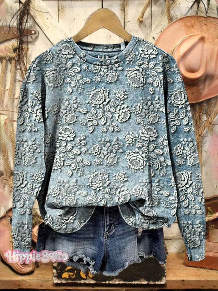 Vintage Print Casual Sweatshirt Multicolor / S