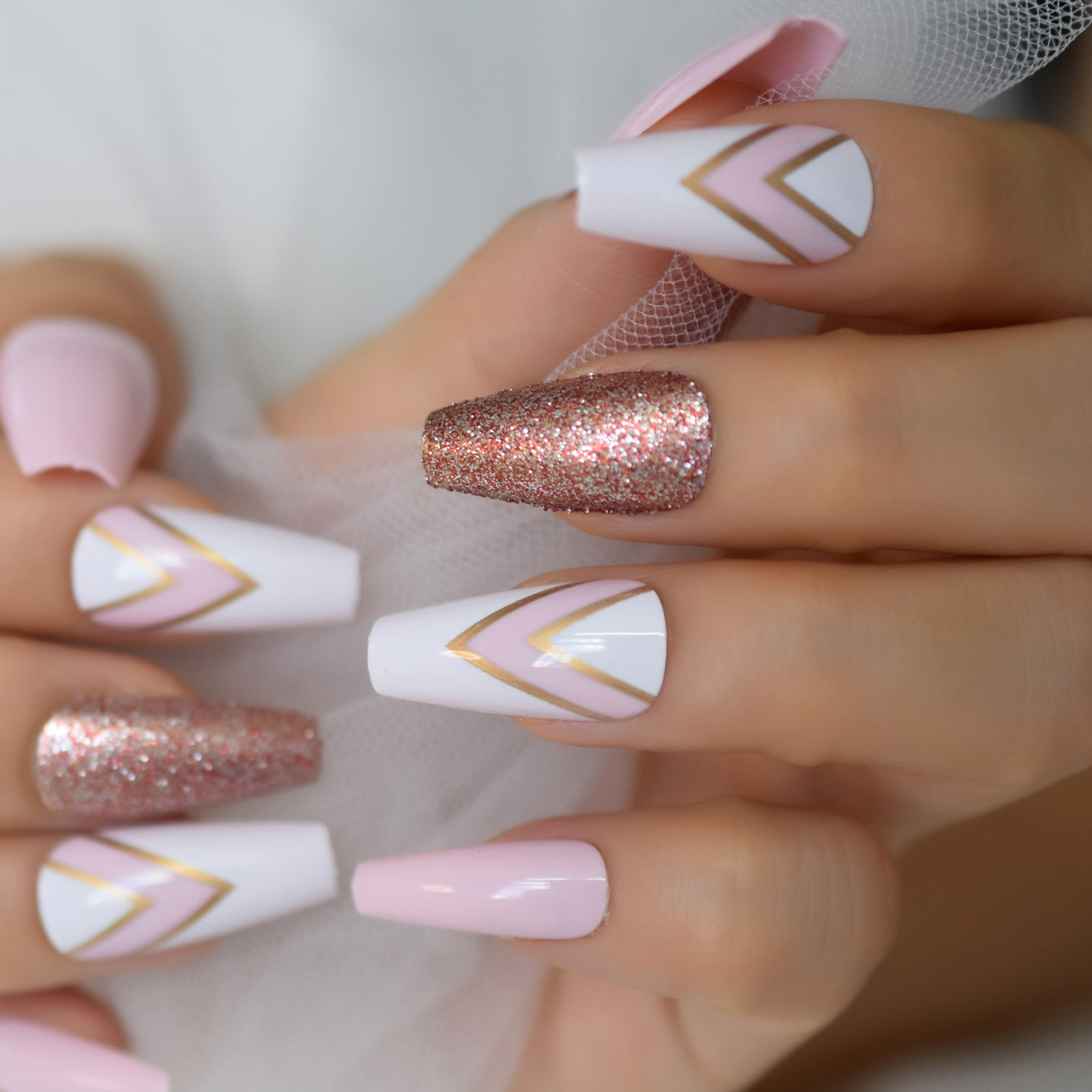 Elinlin Elegant Coffin Nails – Long Milky White Press On Nails for a Chic Look  
