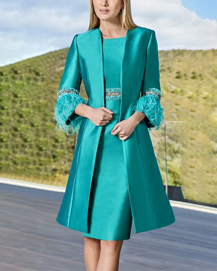 Vintage feather jacket and dress two-piece set