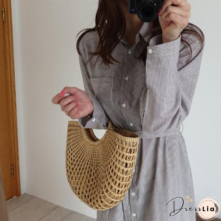 New Beach Portable Simple Moon Hollow Straw Bag