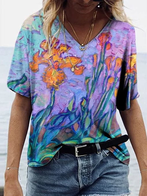 Women's Retro Floral Painting Causal Tees