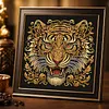 Ornate Golden Tiger Face Special Shaped 5D DIY Partial Drill Diamond Painting Kits for Adults Beginners Home Decor Diamonds Dots Gem Art Kits 11.81 X11.81inch