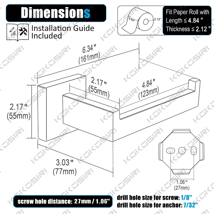 KOKOSIRI Toilettenpapierhalter – Matt Schwarz, Edelstahl, 2er Set