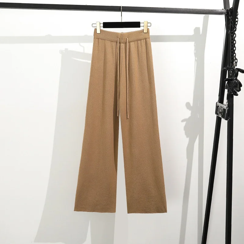 Uveng Uveng Simple Splicing Loose Short-Sleeved Knitting Top High Waist Thin Leg Pants Two Sets