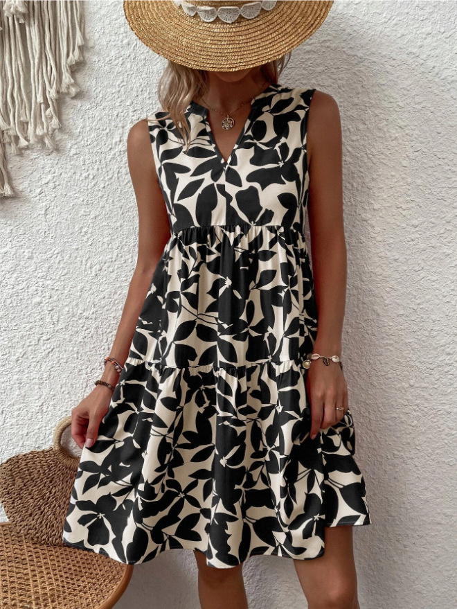 Women's Fashion Loose V-neck Printed Dress