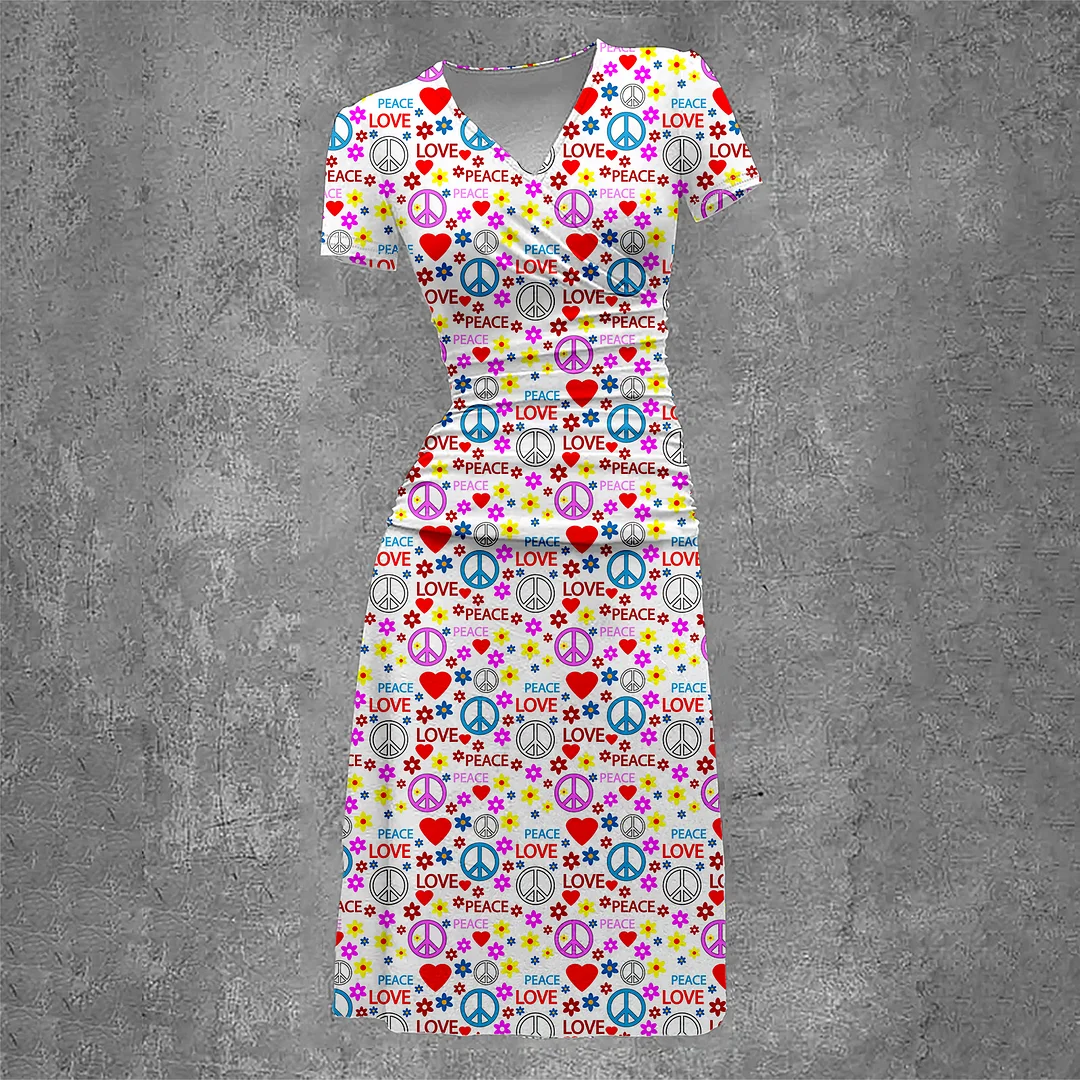 Women's Love Printing Vintage Two-Piece Maxi Dress
